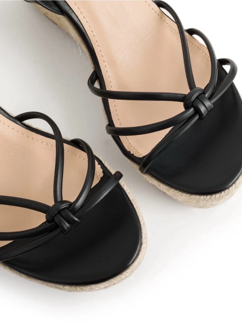 New! Women's Black Strappy Espadrille open-toe adjustable ankle strap wedges 8.5